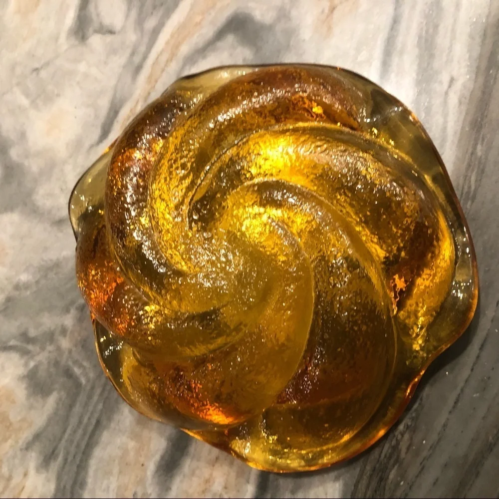 Vintage Fenton Amber Art Glass Swirl Trinket Dish 5”